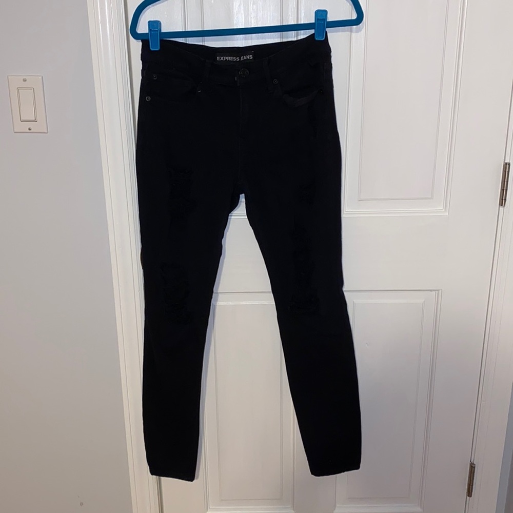 High rise black ripped jean legging